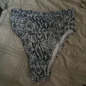 Black and White Snakeskin High-Waisted Bikini Bottom